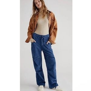 Free People Modern Love Pull On Corduroy Jeans Wide Leg Blue Corduroy Pants
